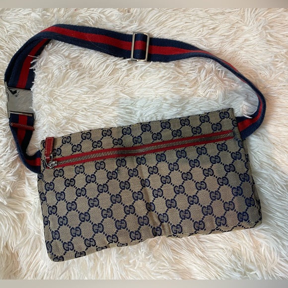 Gucci Pocket Belt Bag 2005 Red x Navy Monogram - Picture 2 of 6